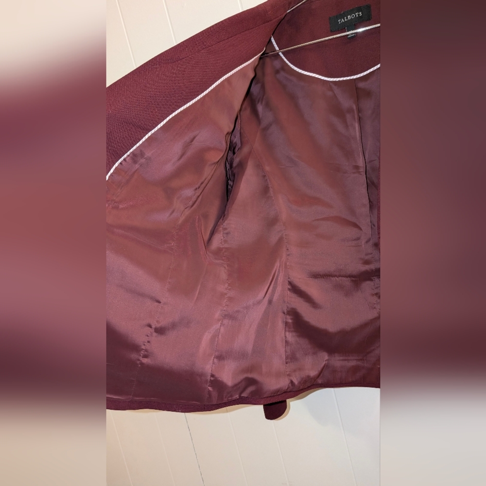 Talbots burgundy tailored blazer with gold crest buttons. - Picture 8 of 9